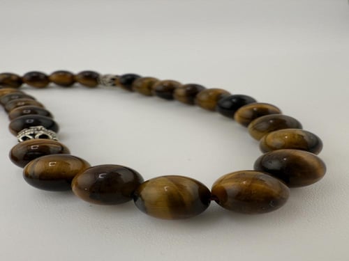 سبحة حجر عين النمر بالفضة