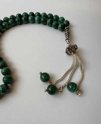 سبحة حجر ملاكيت بالفضة