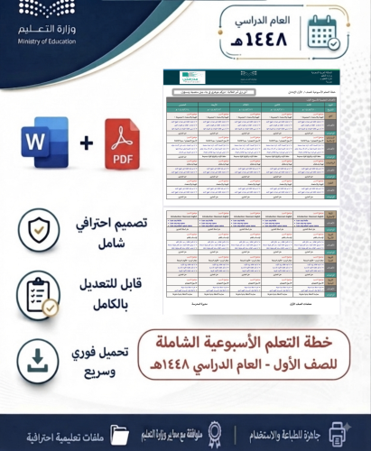 خطة التعلم الأسبوعية الشاملة – الصف الأول | العام...