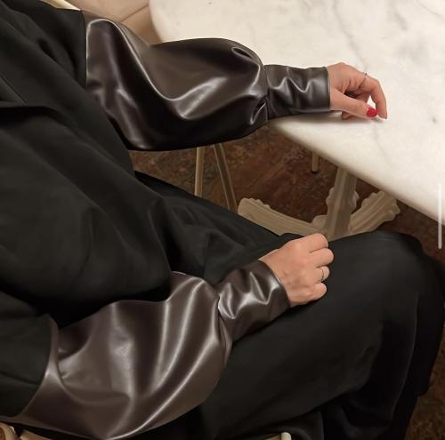 Abaya coat with leather sleeves