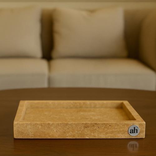 Serving tray made of travertine stone