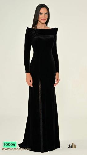 Black velvet dress embroidered with sequins