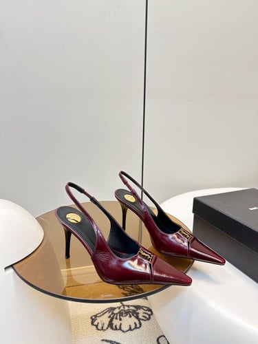 سان لوران كعب عالي عنابي أنيق