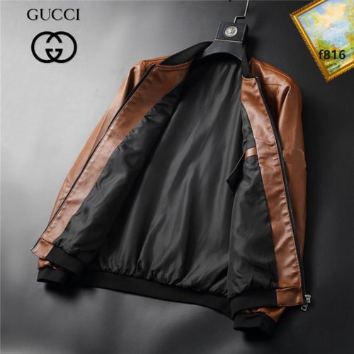 جاكيت غوتشي جلد بني فخم