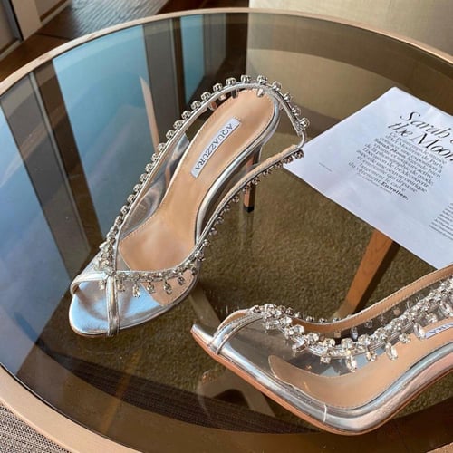 اكوازورا كعب عالي شفاف مرصع بالكريستال المتدلي