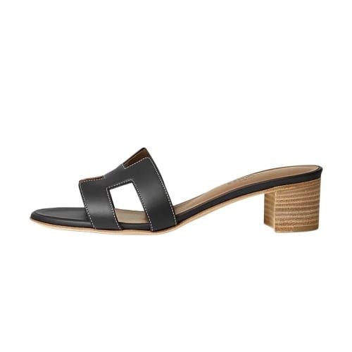 Hermes Oasis Sandal in Black with Block Heel