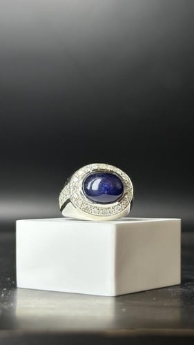 خاتم فضة رجالي 925 مع الماس بحجر زفير بوزن 11.4 جر...