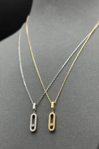 عقد مستطيل ذهب مطفي تصميم الماس عيار 18 وزن 4.3 جر...