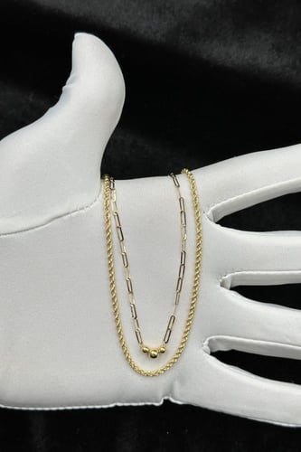 سلسال ذهب طويل عيار 18 ايطالي دورين مجدول وزن 3.3...