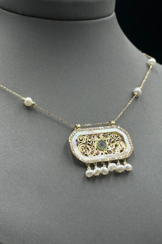 عقد شناف ذهب مع لؤلؤ موديل (38)