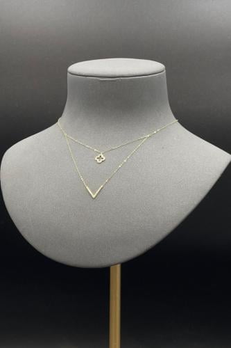 عقد وردة دورين ذهب تصميم الماس عيار 18 وزن 0.8 جرا...