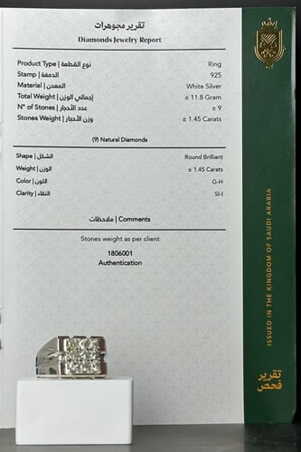 خاتم فضة رجالي مرصع الماس عيار 925 وزن 11.8 جرام -...