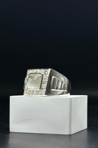 خاتم فضة رجالي عيار 925 مع الماس حجر القمر بوزن 17...