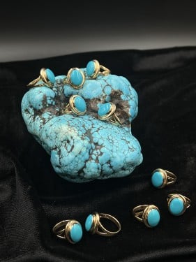 خاتم ذهب عيار 21 إيطالي لون فيروزي