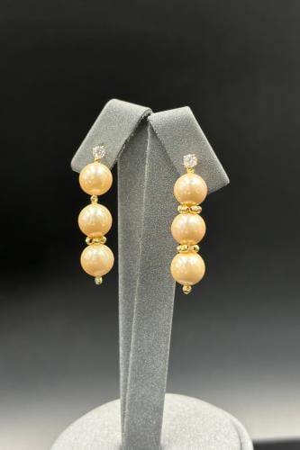 حلق لؤلؤ مع ذهب حلقات عيار 18 وزن 1.8 جرام