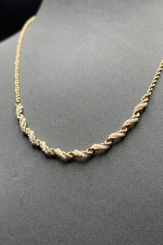 سلسال ذهب ناعم عيار 18 مجدول مع لؤلؤ وزن من 1.76 ا...