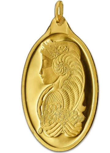 سبيكة ذهب وزن 1 جرام عيار 24 شكل بيضاوي مع عروه