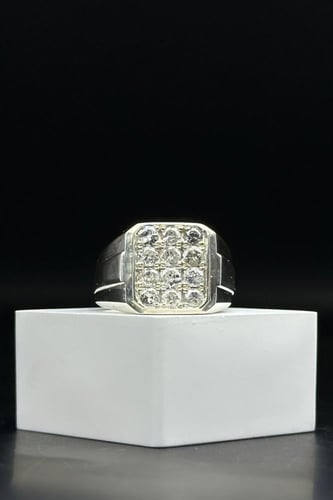 خاتم فضة رجالي 925 مرصع الماس تصميم مربع بوزن 10.1...