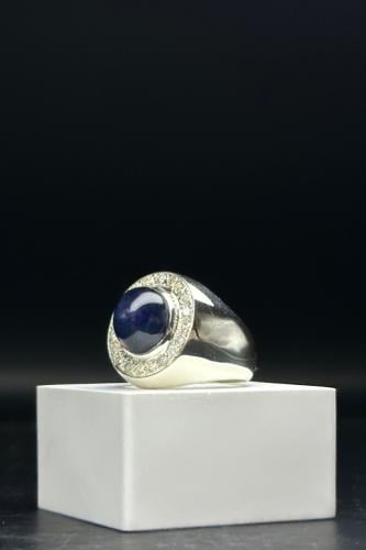 خاتم فضة رجالي عيار 925 مرصع الماس بحجر زفير بوزن...