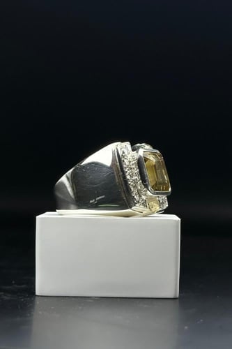 خاتم فضة رجالي عيار 925 مع الماس بحجر كوارتز بوزن...