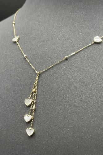 عقد قلب نازل ذهب مع صدف ابيض عيار 18 وزن 2.5 جرام