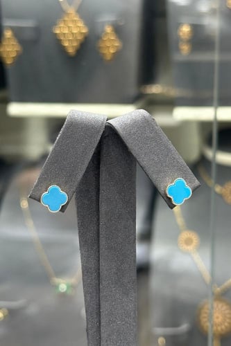 حلق ورده ذهب مع صدف فيروزي