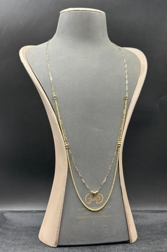 سلسال ذهب طويل عيار 18 ايطالي دورين مجدول وزن 3.3...