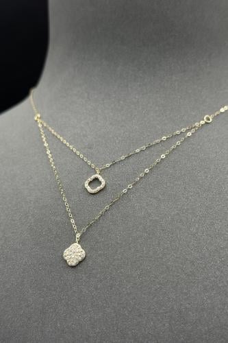 عقد وردة مفرغ دورين ذهب تصميم الماس عيار 18 وزن 0....