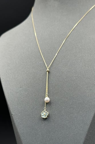 سلسلة ذهب عيار 18 لؤلؤ مع صدف ملون وزن من 1.2 الى...