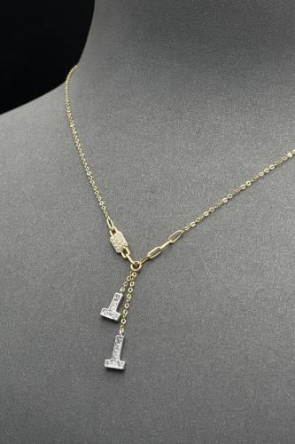 سلسال ذهب ناعم عيار 18 بشكل T تصميم الماس وزن 1.6...