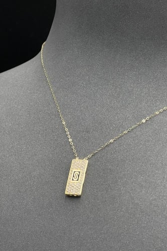 عقد على شكل مستطيل ذهب تصميم الماس عيار 18 وزن من...