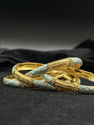 بناجر ذهب عيار 21 - موديل هندي لون فيروزي