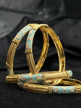 بناجر ذهب عيار 21 - موديل هندي لون فيروزي