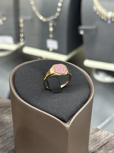 خاتم ذهب نسائي فخم تصميم ورده بألوان متعددة