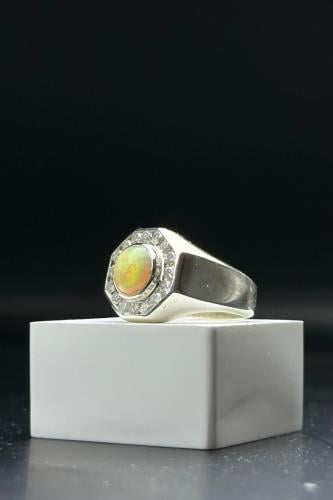 خاتم فضة رجالي عيار 925 مع الماس حجر أوبال بوزن 10...