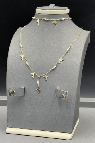 طقم اطفال دلفين ذهب مع لؤلؤ عيار 18 وزن 5 جرام