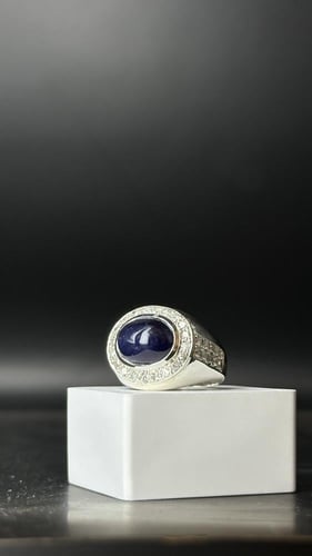 خاتم فضة رجالي 925 مع الماس بحجر زفير بوزن 11.4 جر...