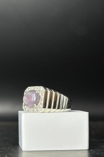 خاتم فضة 925 مع الماس بحجر زفير نجمي بوزن 13.93 جر...