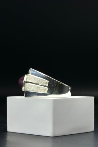 خاتم فضة رجالي 925 مع الماس بحجر ياقوت نجمي بوزن 1...