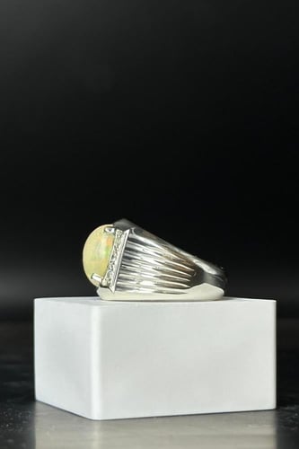 خاتم فضة رجالي عيار 925 مع الماس حجر أوبال بوزن 17...