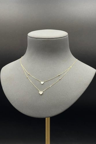 عقد قلب دورين ذهب مع صدف ابيض عيار 18 وزن من 2.2 ا...