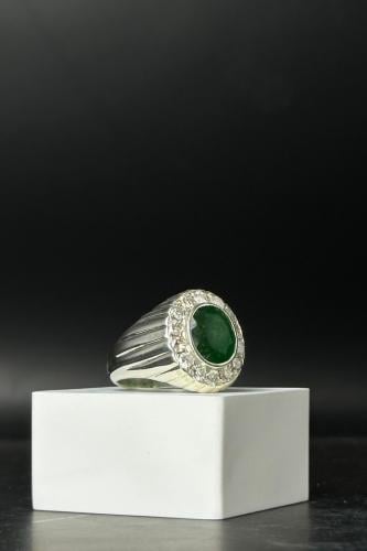 خاتم فضة رجالي 925 مع الماس حجر كوارتز بوزن 8.26 ج...