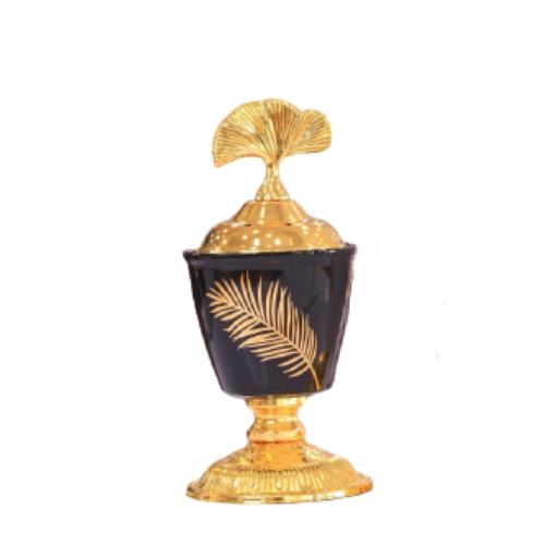 مبخرة لون اسود بنقش ريشة بقاعدة - Y - 657