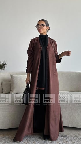 عباية شتوية شامواه بني أنيقة بتصميم واسع- 1245