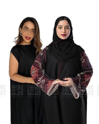 بكج عباية مّسرة أكمام مبطنة باللون العنابي 3104