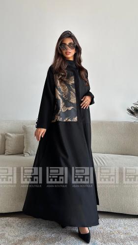 عباية كلوش سوداء باردة بتداخل جاكار بني- 1473
