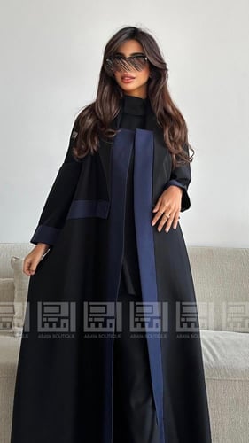 عباية سوداء نصف كلوش كحلي بياقة جاكيت بقماش بارد-...