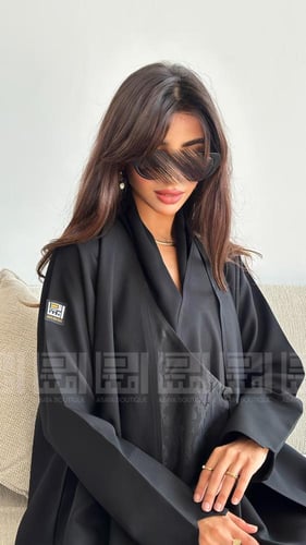 عباية سوداء كلوش مريحة بتداخل الجاكار الأنيق- 1469