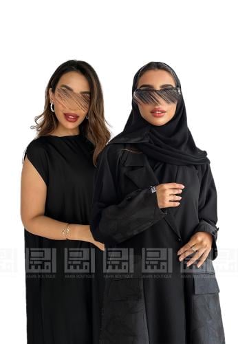 بكج عباية سوداء رسمية ربع كلوش بتداخل قماش جاكار 1...