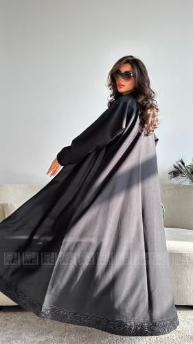 عباية عيد سوداء مطرزة فاخرة بتصميم ربع كلوش- 1396